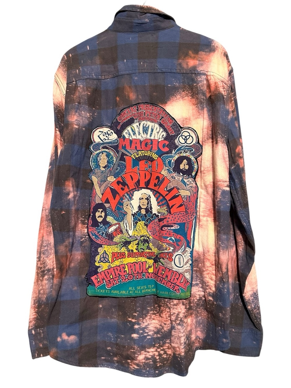 Two Gypsea Souls Size M Bleached Blue Plaid Led Zeppelin Button Down Shirt